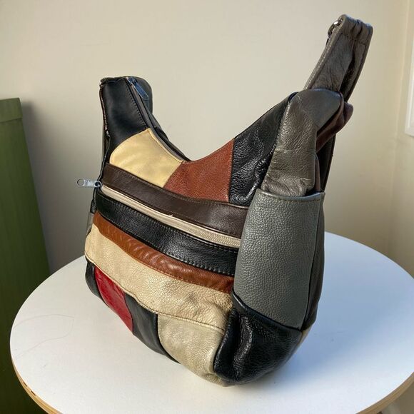 Retro VTG 70s Funky Functional Hippy Patchwork Leather Bag - Picture 6 of 11